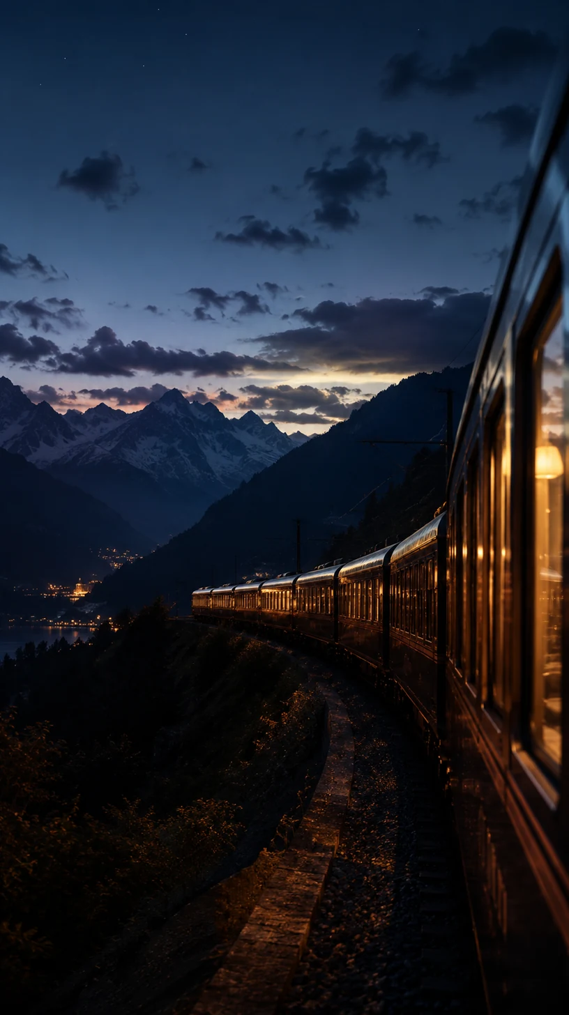 Nachtzug vor alpinen Silhouetten